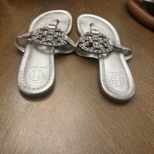 Tory Burch Metallic Silver Sandals